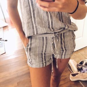 On the Road Gray and White Striped Linen Shorts